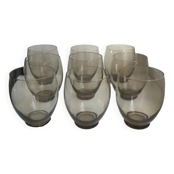 lot de 9 grands verres à eau design en verre fumé art déco années 30