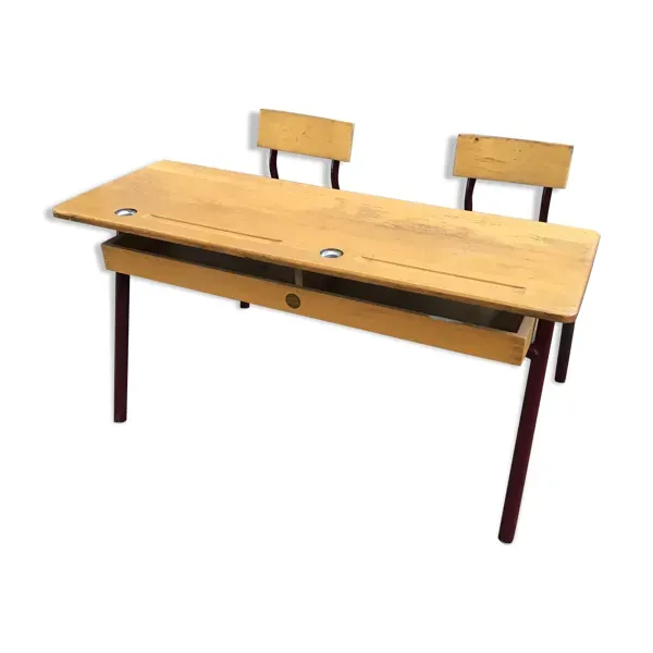Pupitre bureau d'écolier banc vintage