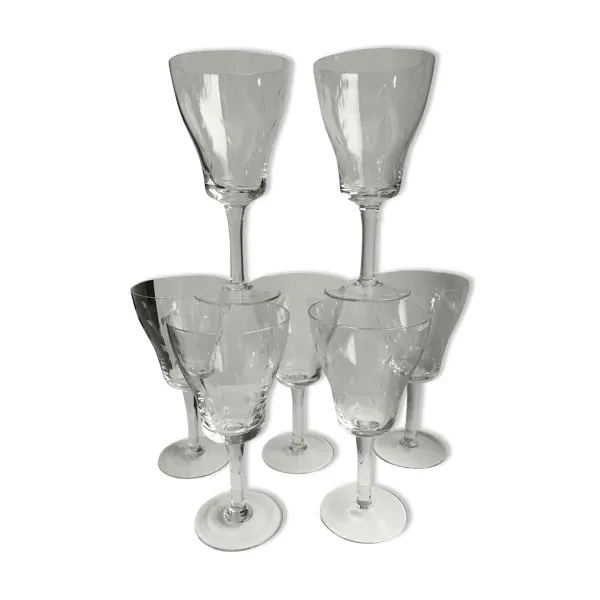 Lot de 7 verres à vin, eau en cristal gravé années 50-60