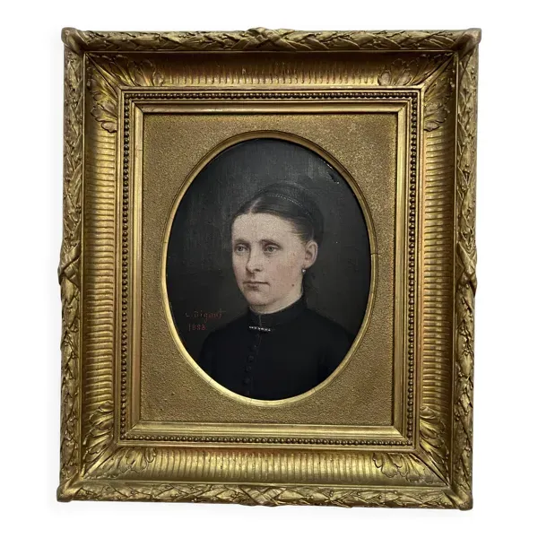Portrait, huile sur toile jeune femme, signé Louis Joseph Digout, XIXème s.