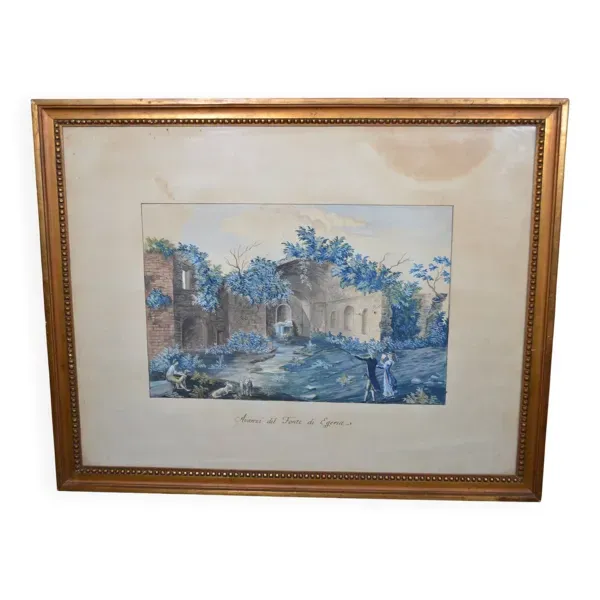 Ecole Italienne du XIXème siècle  « La source de la nymphe Egérie » Gouache