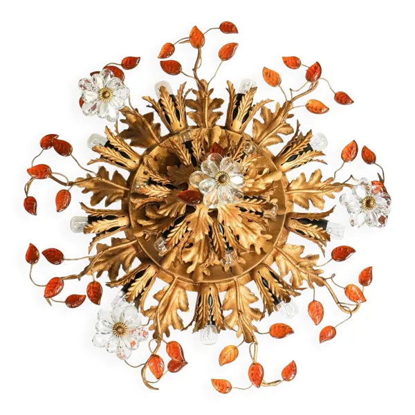 Plafonnier Maison Baguès en cristal et fer doré, 15 lumières