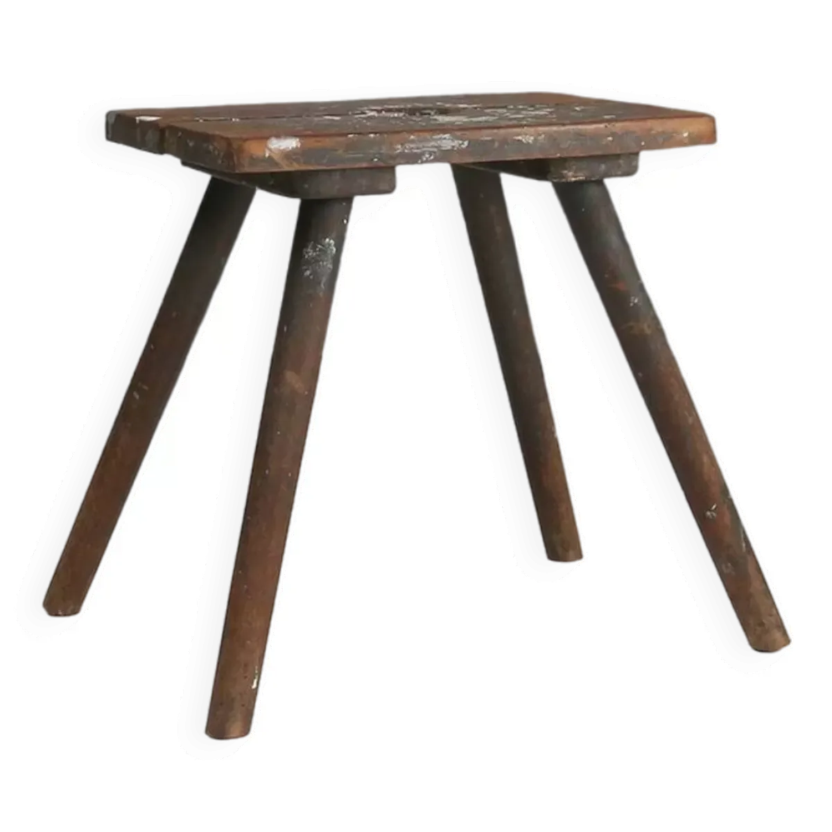 Tabouret de peintre français industriel en bois avec riche patine des années 1930