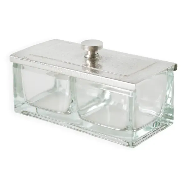 Pot à condiments en métal argenté et verre, 1930