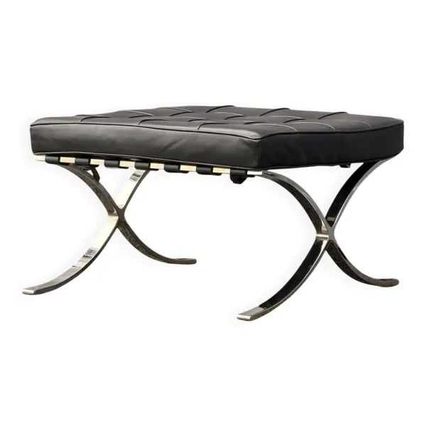 Ottoman Barcelona Original Knoll - Cuir Noir & Chrome - Design 1929