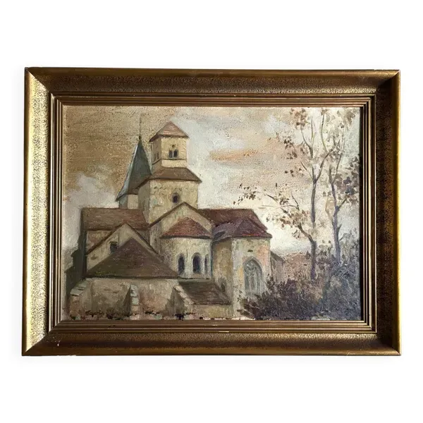 Huile sur toile, école du XXe siècle, Église de Vexin.