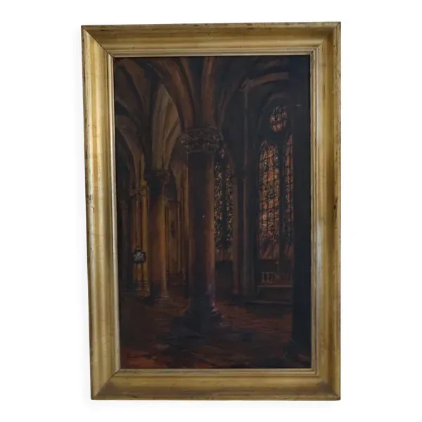 Peinture école française du XXe siècle ''Abside de cathédrale