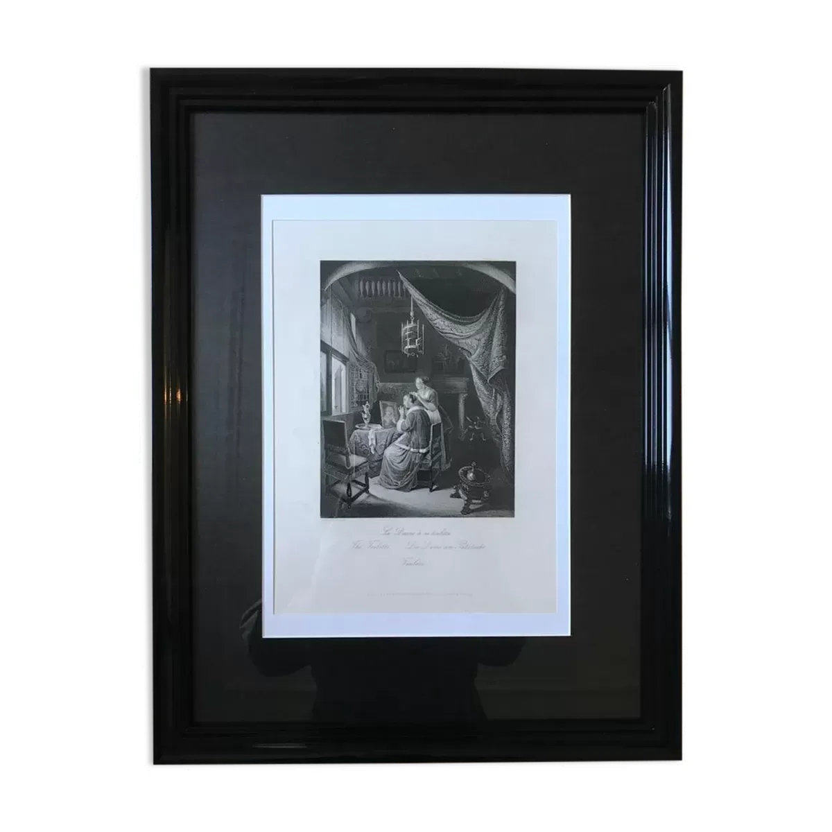 Gérard dou, la dame à sa toilette, gravure, xixème siècle