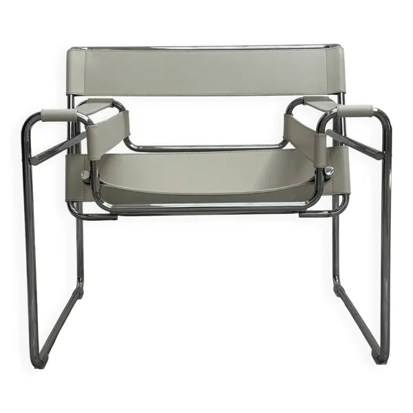 Fauteuil ''Wassily'' par Marcel Breuer pour Gavina en cuir blanc