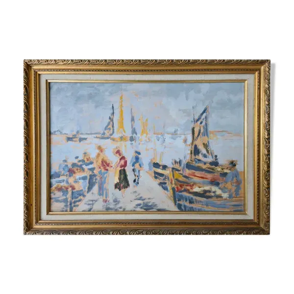 Retour de pêche - technique mixte post-impressionniste