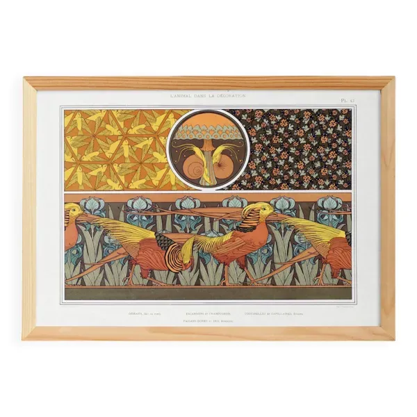 Affiche “escargots et oiseaux”, d’après une lithographie art nouveau