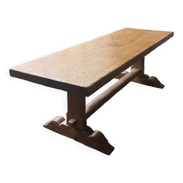 Grande table de ferme ancienne en bois massif, de style monastère.