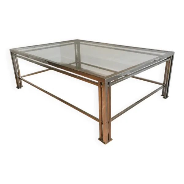 Table basse moderniste chromée à pieds triples, travail français vers 1970