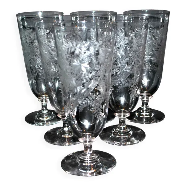 Lot 6 verres à bière verrerie portieux bocks bistrot gravé acide 1920-1930