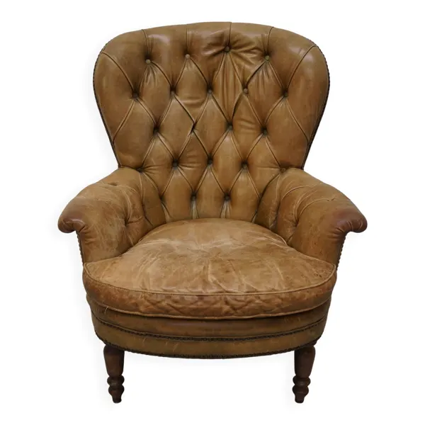 Fauteuil club néerlandais vintage en cuir couleur cognac