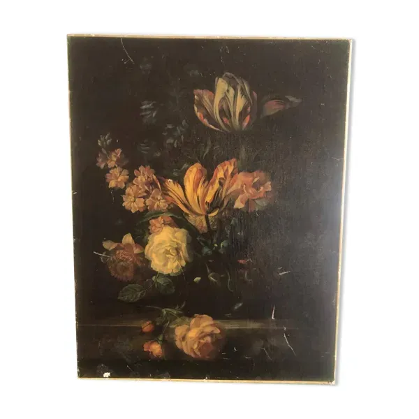 Nature morte florale, huile sur toile ancienne