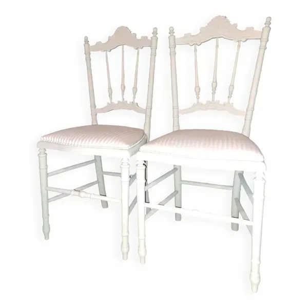 Lot de 2 chaises opéra style empire refaite tissu rayé xix coloris beige
