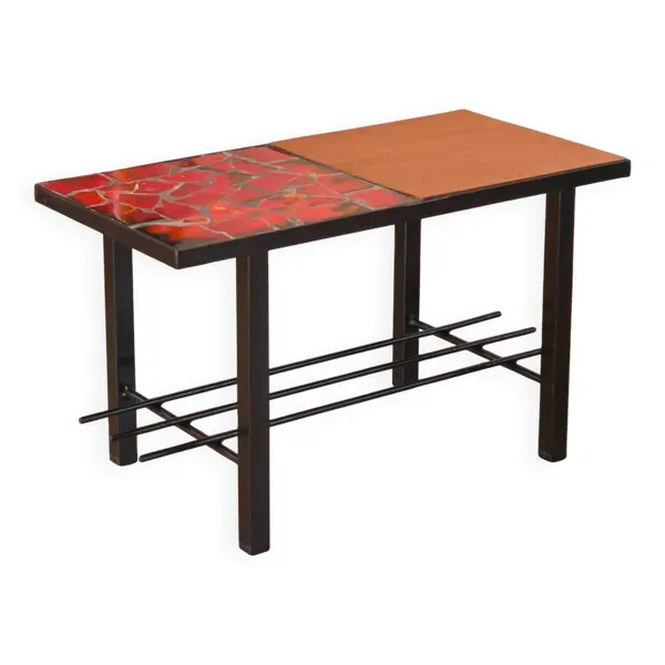 Table basse en céramique rouge, fer noir, 1970