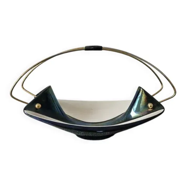 Coupe suspendue Verceram – Céramique irisée & laiton – Années 1950–60