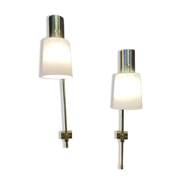 Paire de grandes lampes modulables industrielles 1950.