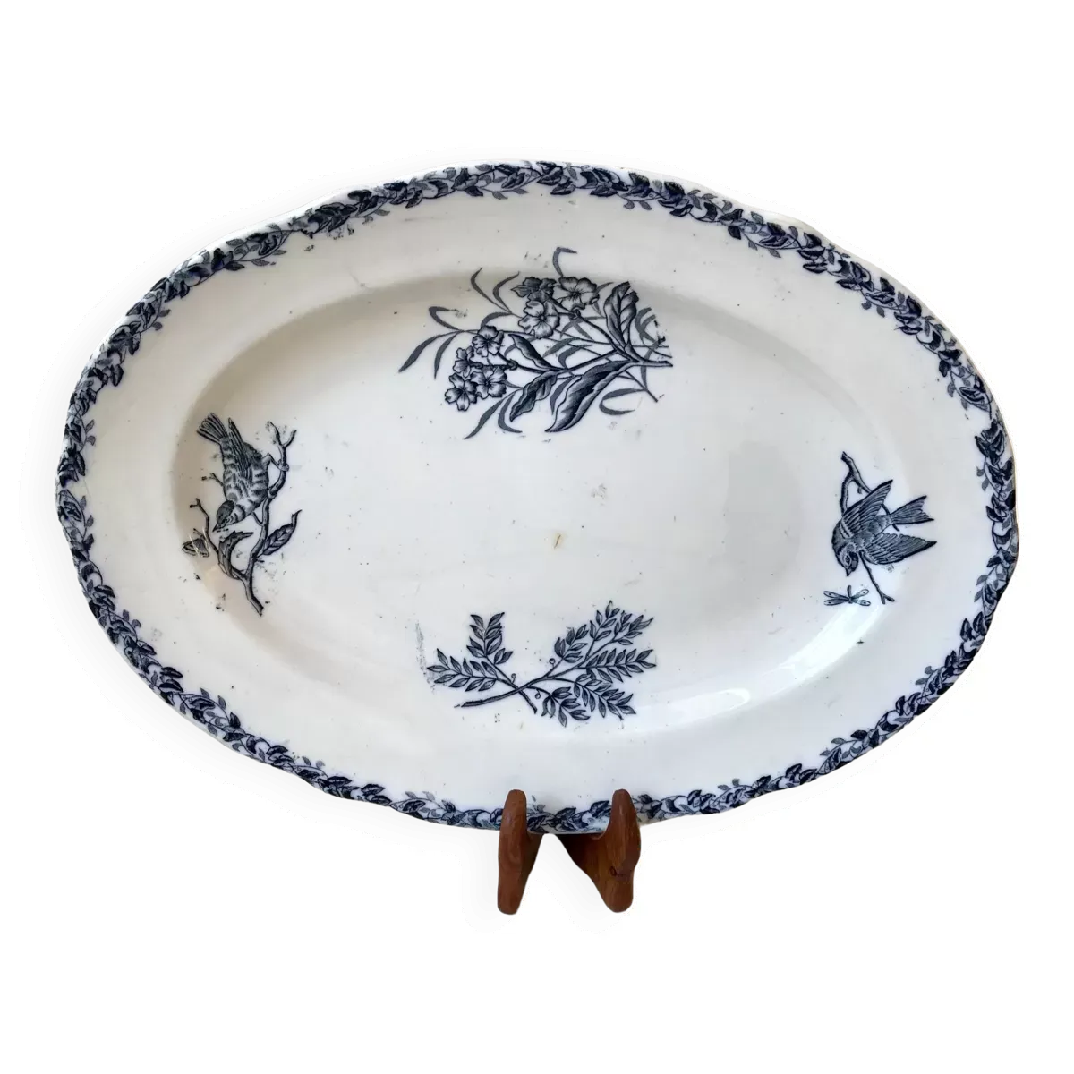 Plat oval Terre de Fer Mésanges début XIXème