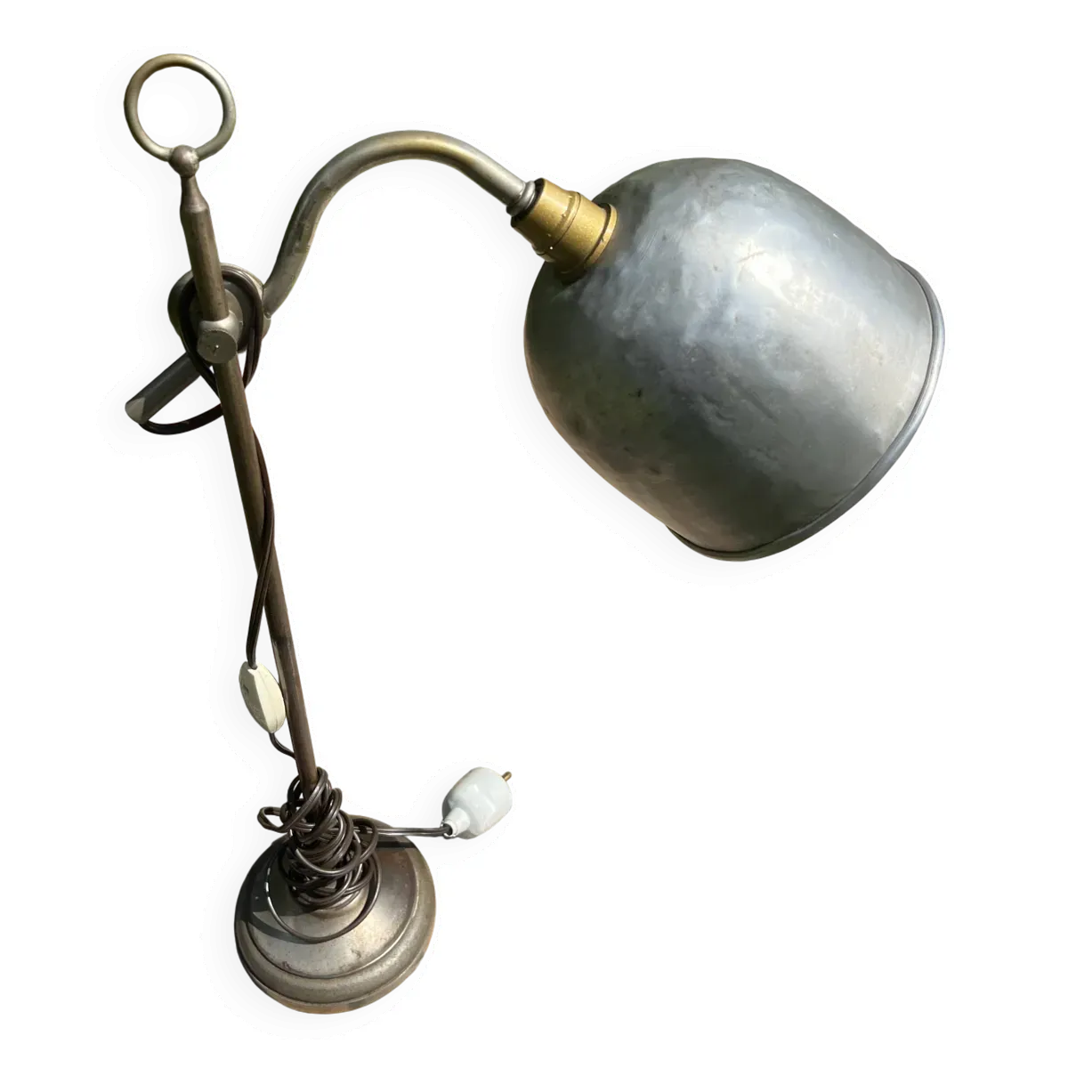 Lampe de bureau articulée industrielle vintage en métal patiné