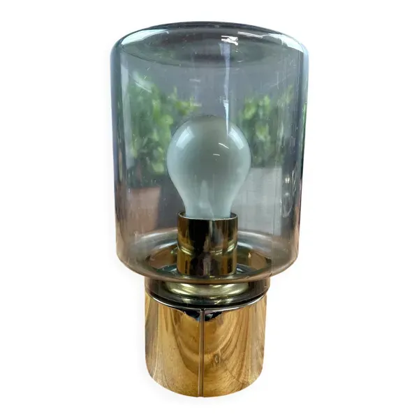 Lampe ERCO vintage – verre fumé et base chromée – design années 70