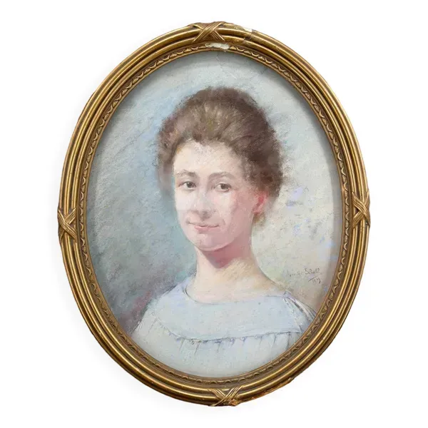 Portrait de jeune fille, Par Céline-Alice Winter-Schahl, Pastel,1919