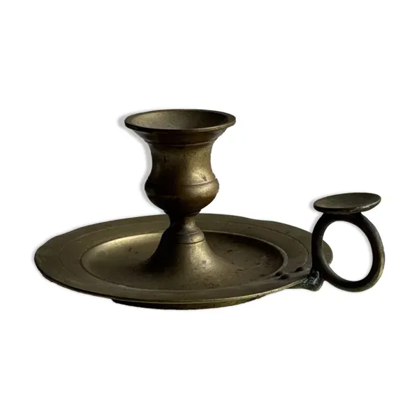 Bougeoir à main doré ancien, 1 anse