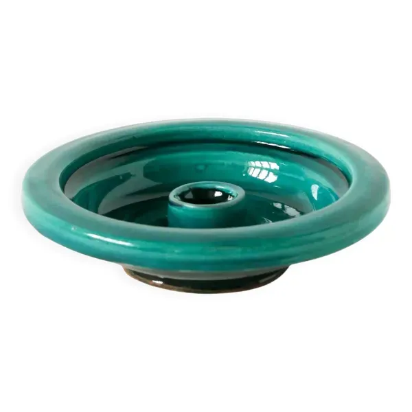 Grand bougeoir en céramique, fabrication artisanale, vert, 1970