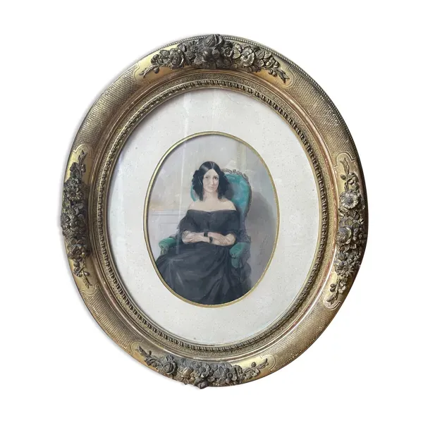 Pastel Jeune femme au fauteuil bleu