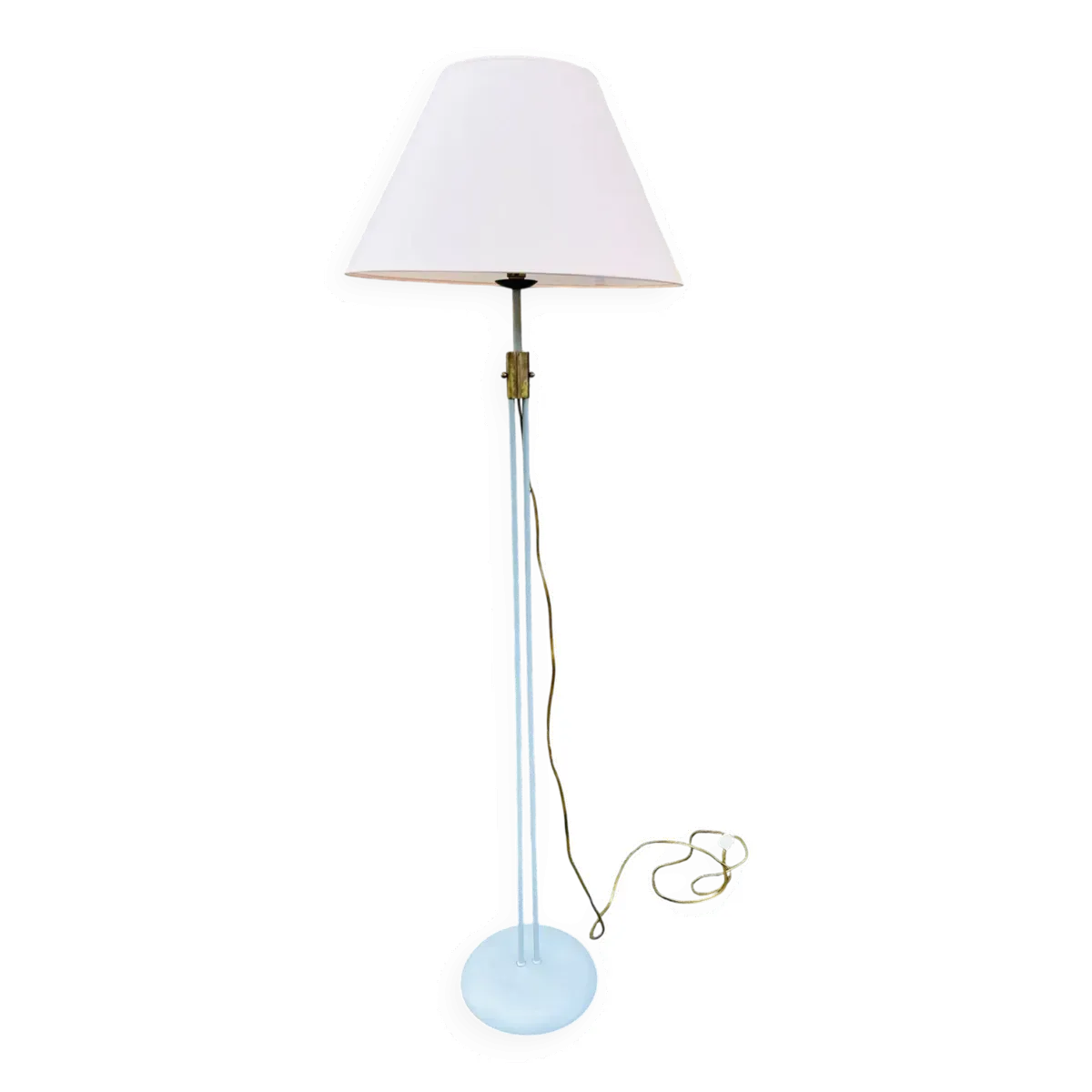 Lampadaire tubulaire en métal bleu-gris et laiton, 1930