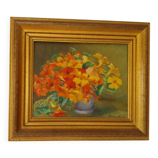 Tableau bouquet de fleurs HSP signé Jean Hourregue