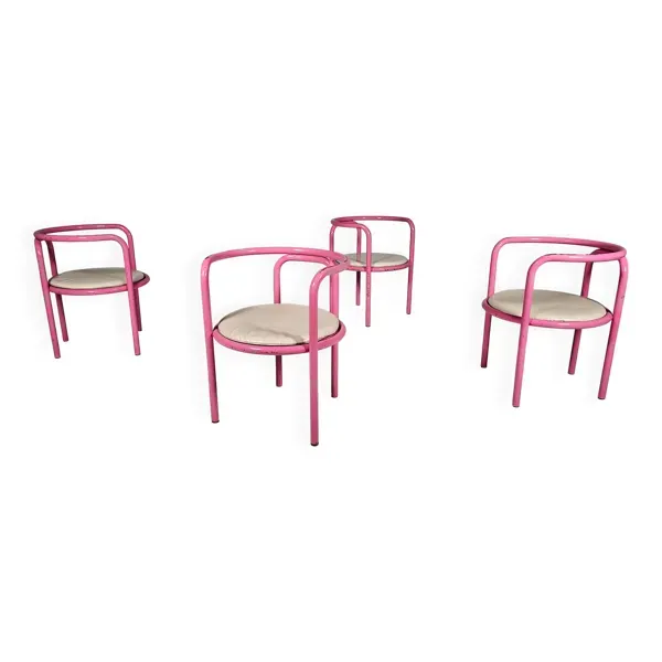 Ensemble de 4 chaises roses Locus Solus de Gae Aulenti pour Poltronova, années 1960