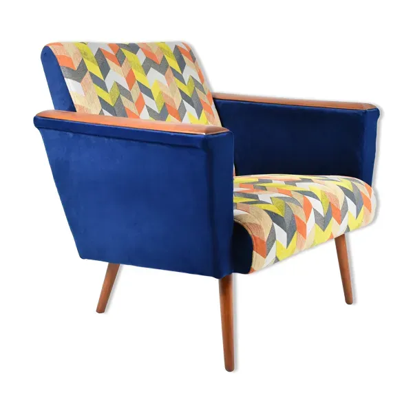 Fauteuil du milieu du siècle 1960 velours bleu