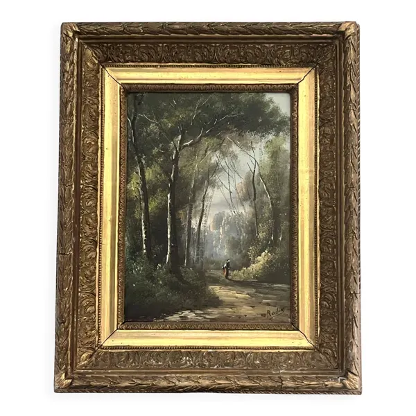 Ecole française, HST paysage animé Barbizon signé fin XIXème