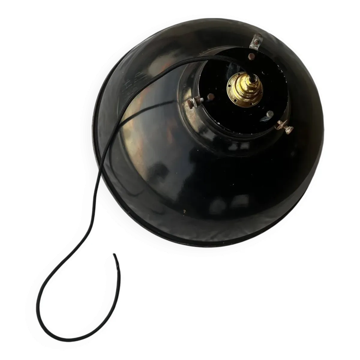 Suspension industrielle XXL en tôle émaillée noire