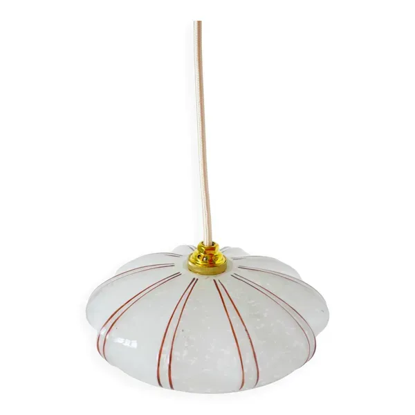 suspension en verre de Clichy, Blanc et Bordeaux, Art Déco, 1930