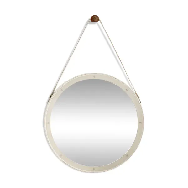 Jacques Adnet miroir cuir crème original vers 1940