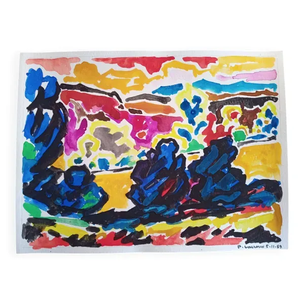 pierre Lacroux (1909- 1993) Gouache sur papier 24 x 32 cm - de 1989 - (313)
