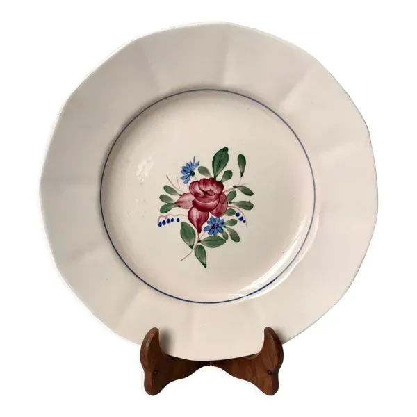 Plat rond rose pâle et fleurs digoin sarreguemines années 30-40