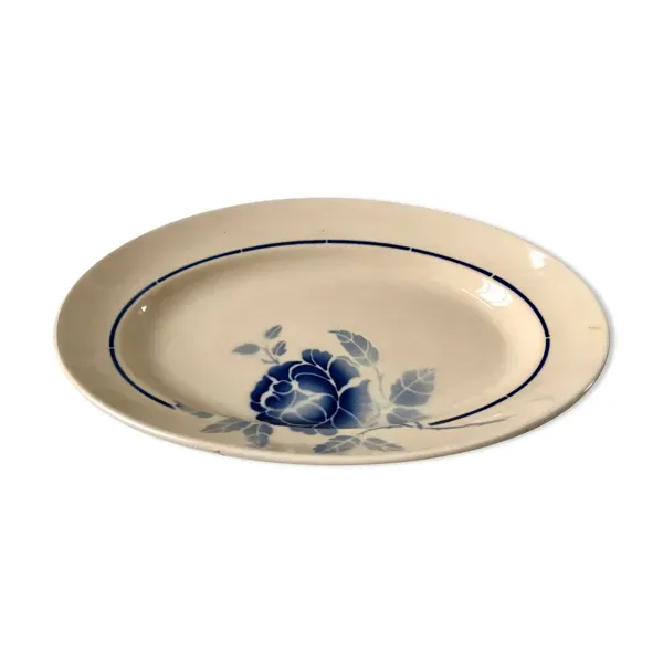 Plat oval fleurs bleues Saint-Amand années 30-40