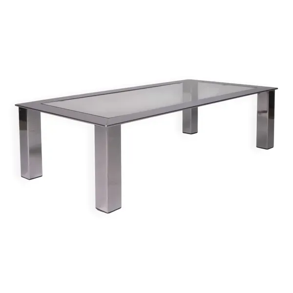Table basse moderniste en acier chromé et verre, France, Belgique 1975