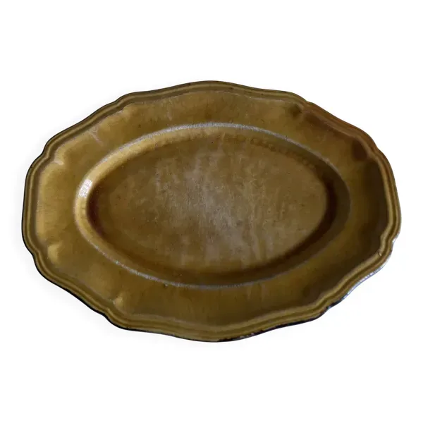 Plat de campagne en terre vernissée à godrons Provence 1950