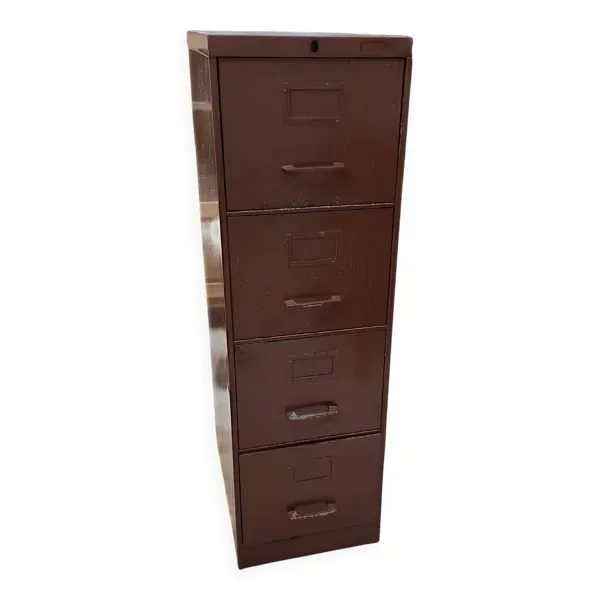 Classeur de bureau industriel en métal lie-de-vin – 4 tiroirs – Années 50