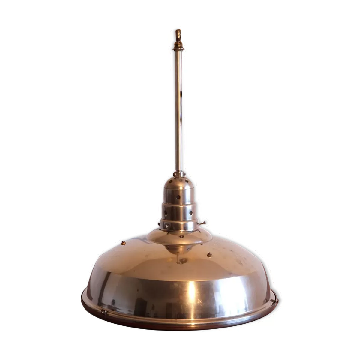 Lampe Bauhaus en verre mercurisé suspension industrielle chromée.