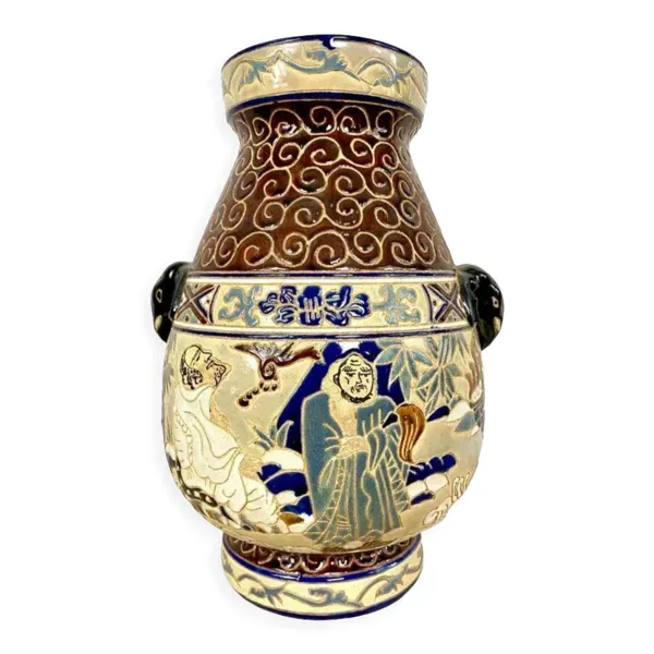 Vase en céramique émaillée de l'École de Bien-Hoa , Décorations de sages, environ 1930