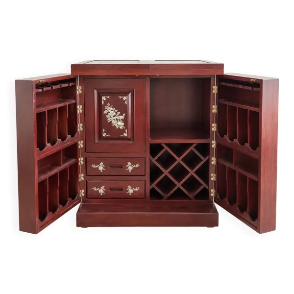Meuble bar cabinet en palissandre et nacre – fabrication artisanale
