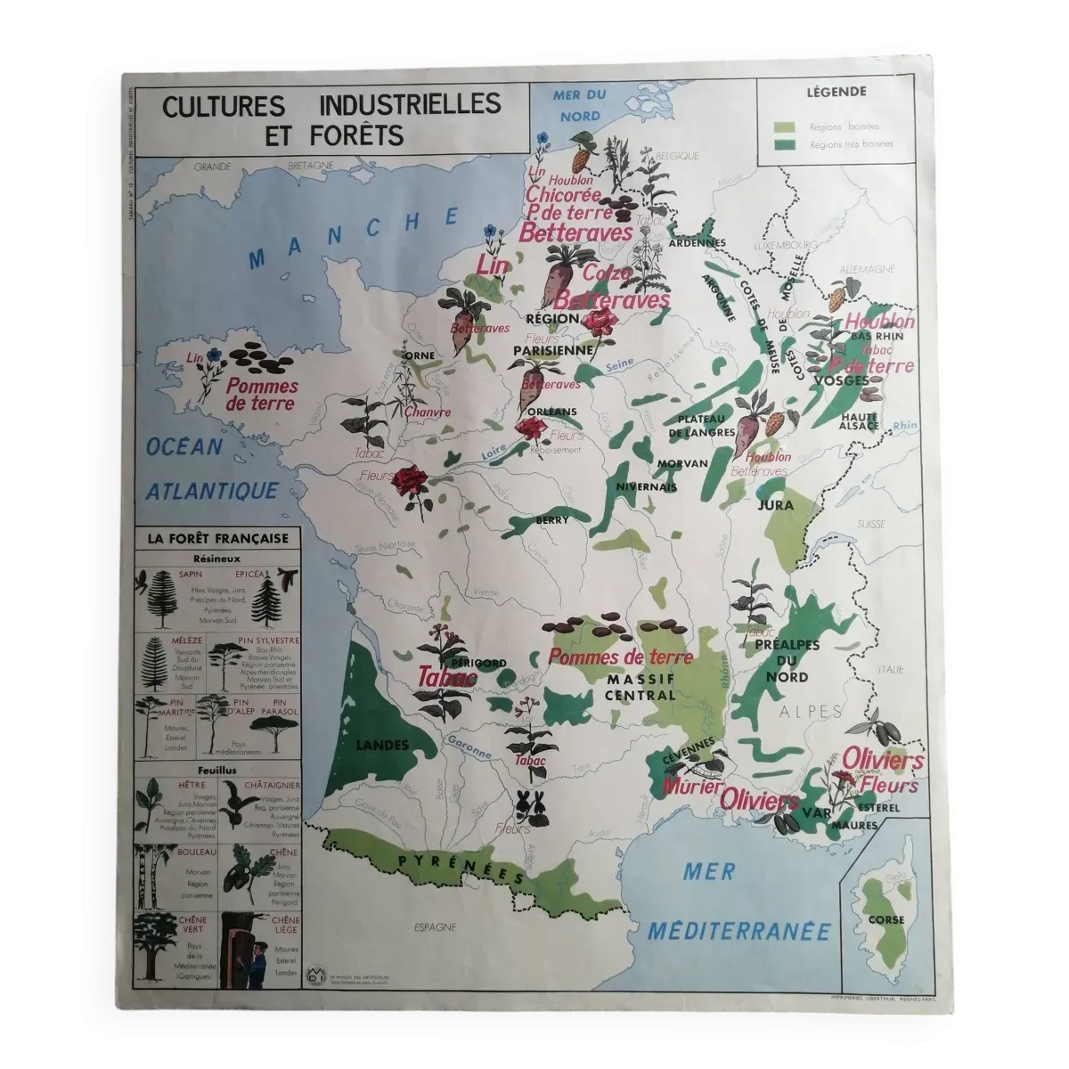 Ancienne carte scolaire MDI : France « Cultures industrielles et forêts »