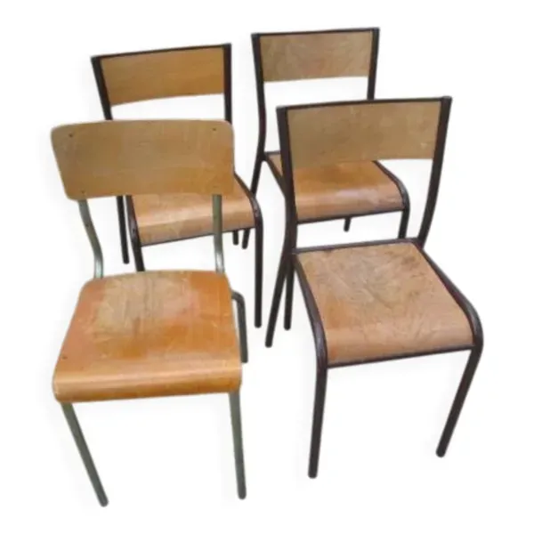 Lot de 4 chaises d'école anciennes